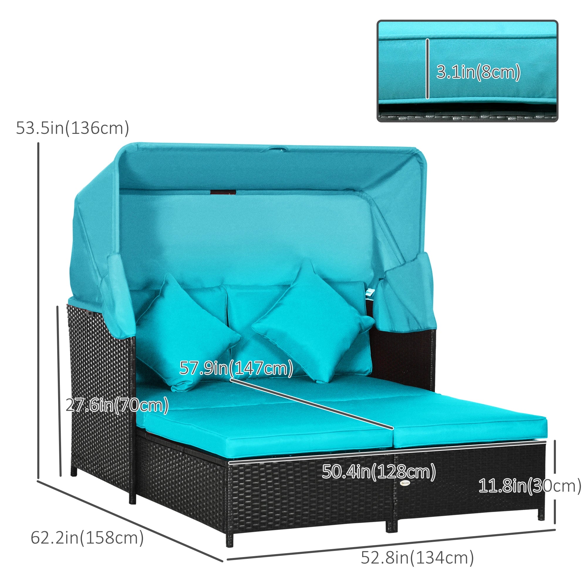 Outdoor Wicker Double Daybed, PE Rattan Sun Lounger for 2, Green Daybeds at Gallery Canada