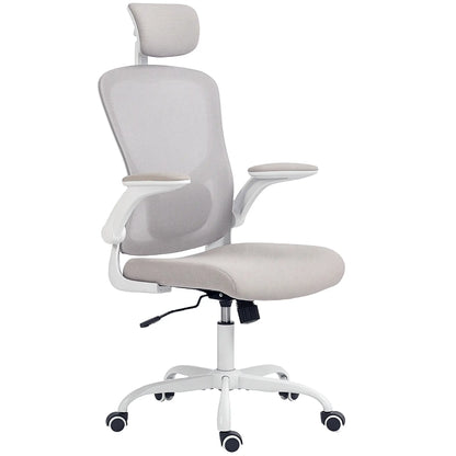 Mesh Office Chair, Adjustable Headrest, Lumbar Support, Flip-Up Armrests, Grey Task Chairs Grey, White at Gallery Canada