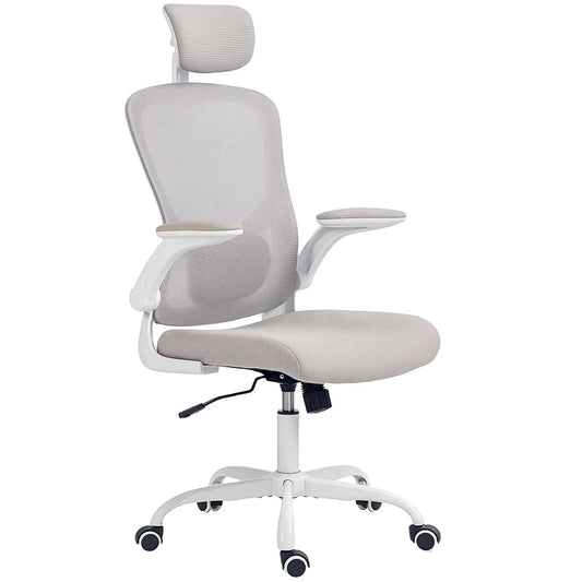 Mesh Office Chair, Adjustable Headrest, Lumbar Support, Flip-Up Armrests, Grey Task Chairs Grey, White at Gallery Canada