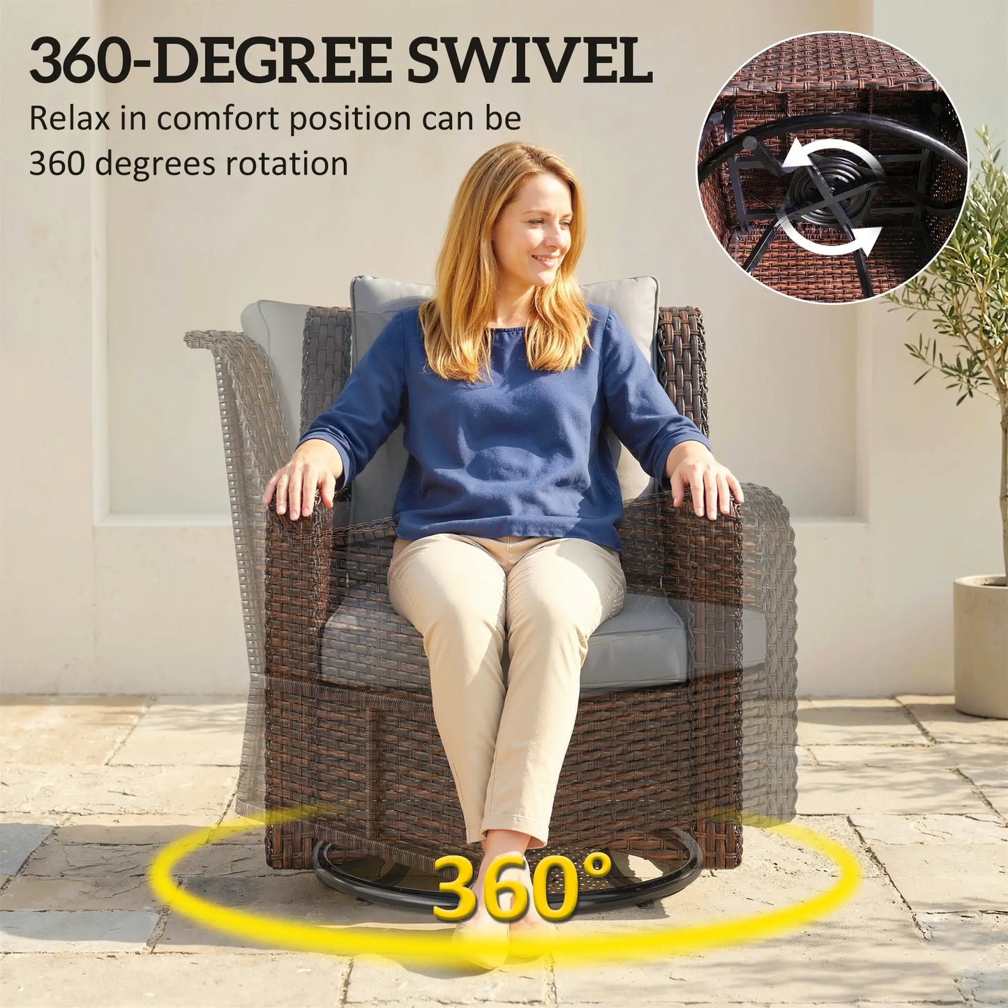 PE Rattan Swivel Patio Chair with Cushion, Dark Grey Patio Chairs at Gallery Canada