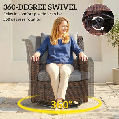 PE Rattan Swivel Patio Chair with Cushion, Dark Grey Patio Chairs at Gallery Canada