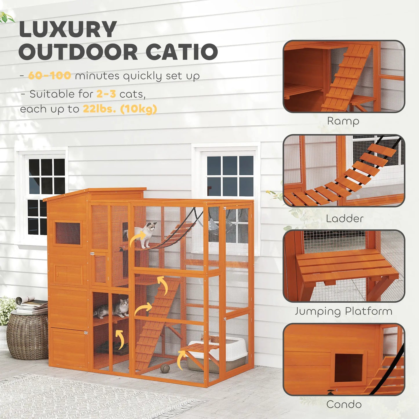76" Catio Outdoor Cat Enclosure, Condo, Platforms, Ladder, Ramps, Hammock, Orange Outdoor Cat Enclosures at Gallery Canada