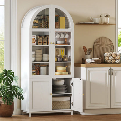 Armoire de garde-manger à arche, 71" de haut, portes en verre acrylique, blanc