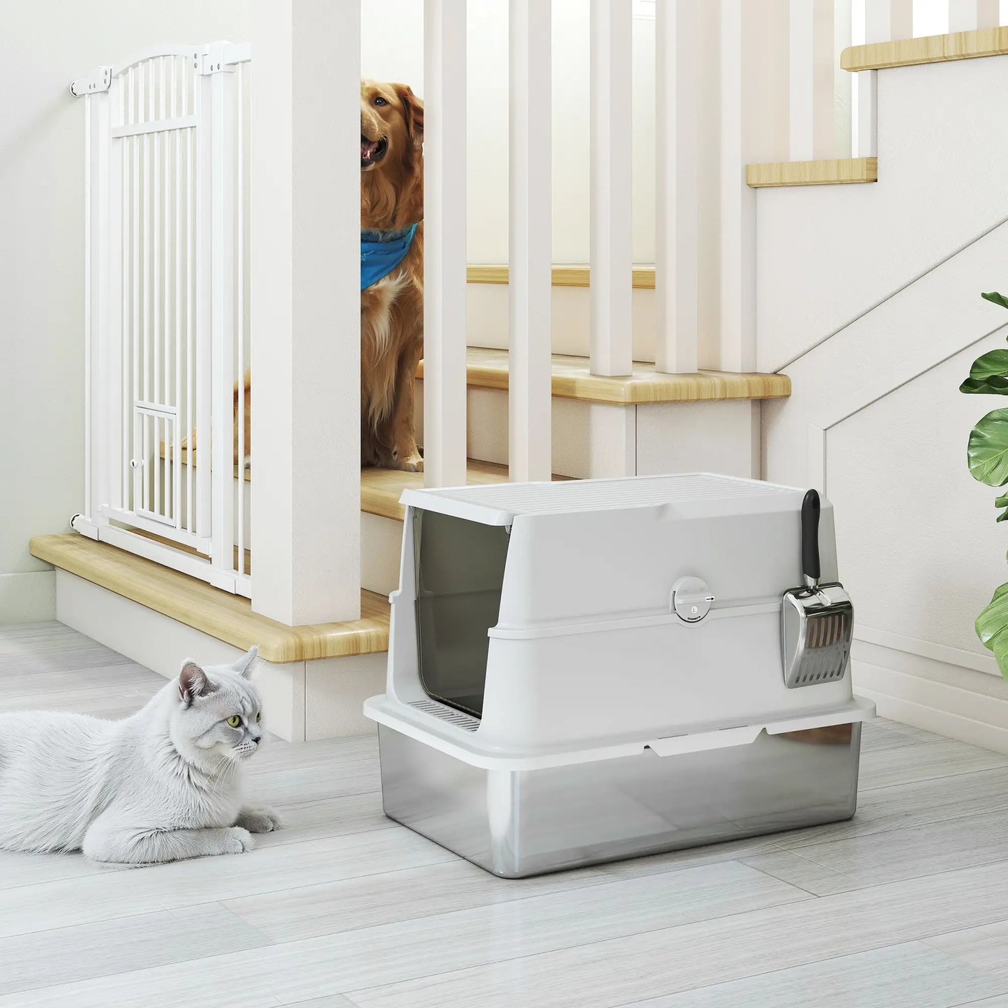 XL Stainless Steel Cat Litter Box, Flip Top, Scoop, Easy Clean Cat Litter Box Enclosures at Gallery Canada