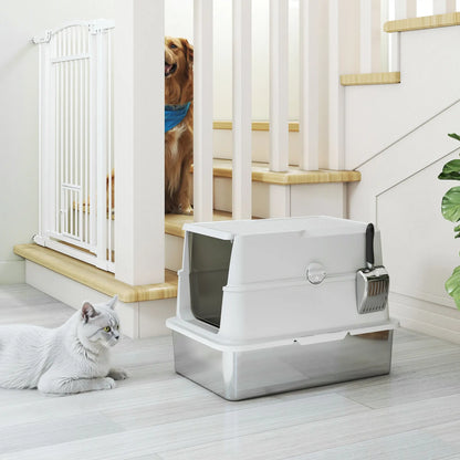 XL Stainless Steel Cat Litter Box, Flip Top, Scoop, Easy Clean Cat Litter Box Enclosures at Gallery Canada