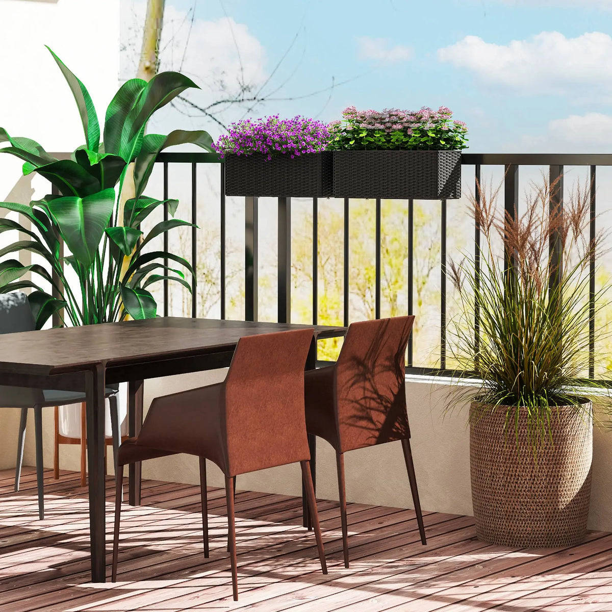 2 Pack 20 Pouces Pots Suspendus Auto-Arrosants, Jardinière de Balcon, Aspect Rotin, Noir
