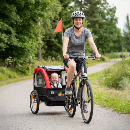 Kids Bike Trailer, 16" Wheels, 5-Point Harness, Storage Bag, 18+ Months, Red Kids Bike Trailers at Gallery Canada