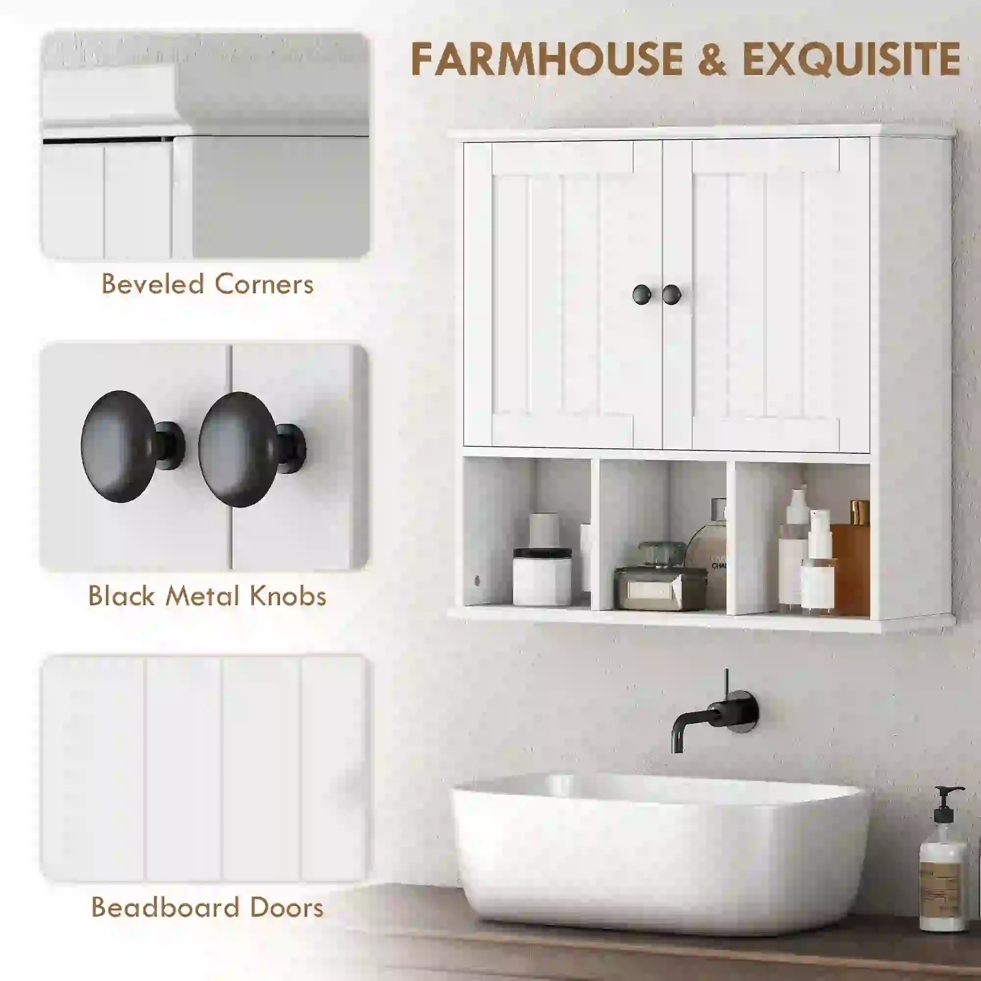 Farmhouse Wall Mounted Medicine Cabinet, Adjustable Shelf, White Wall Mounted Cabinets at Gallery Canada