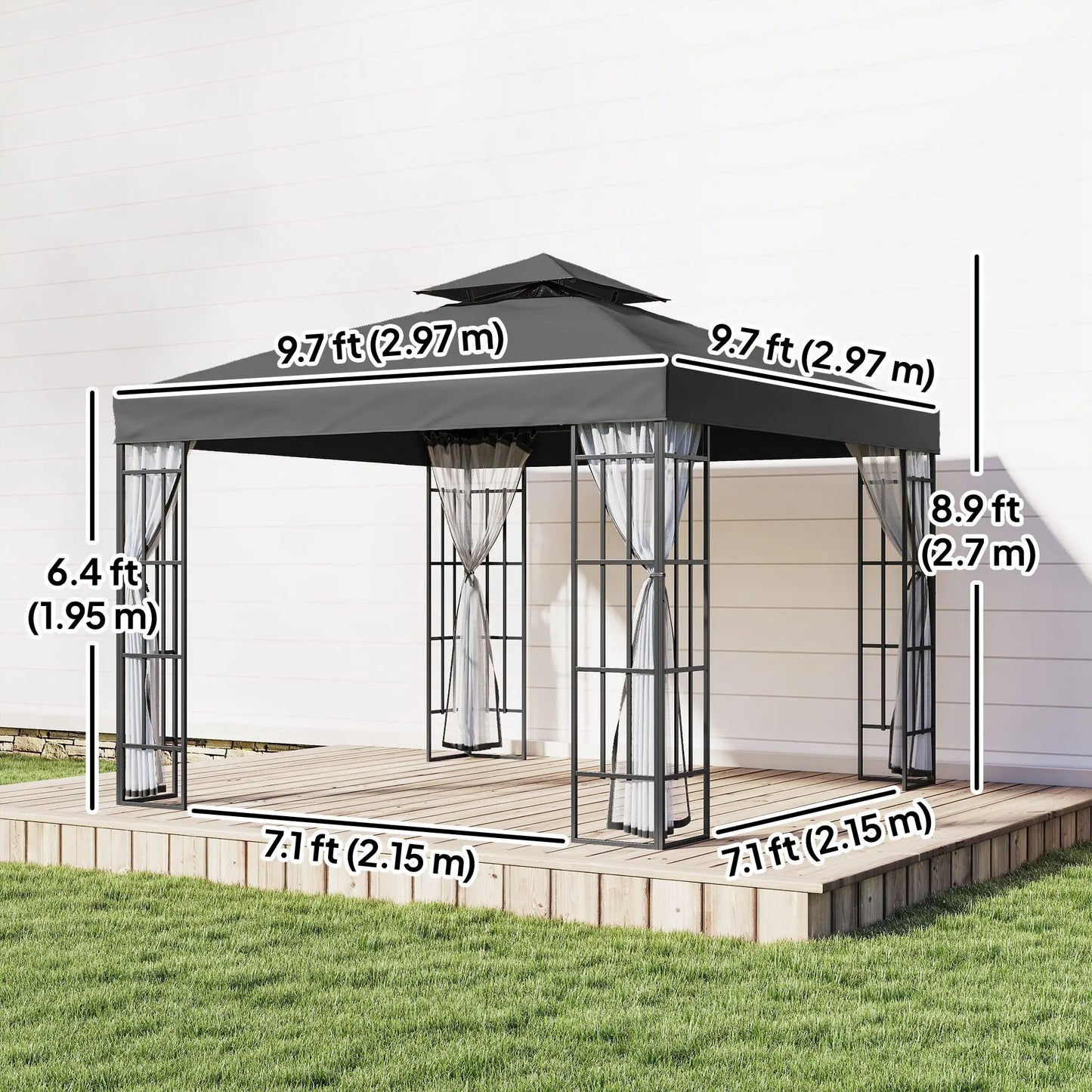 10'x10' Garden Gazebo, Portable Patio Canopy, Dark Grey Gazebos at Gallery Canada
