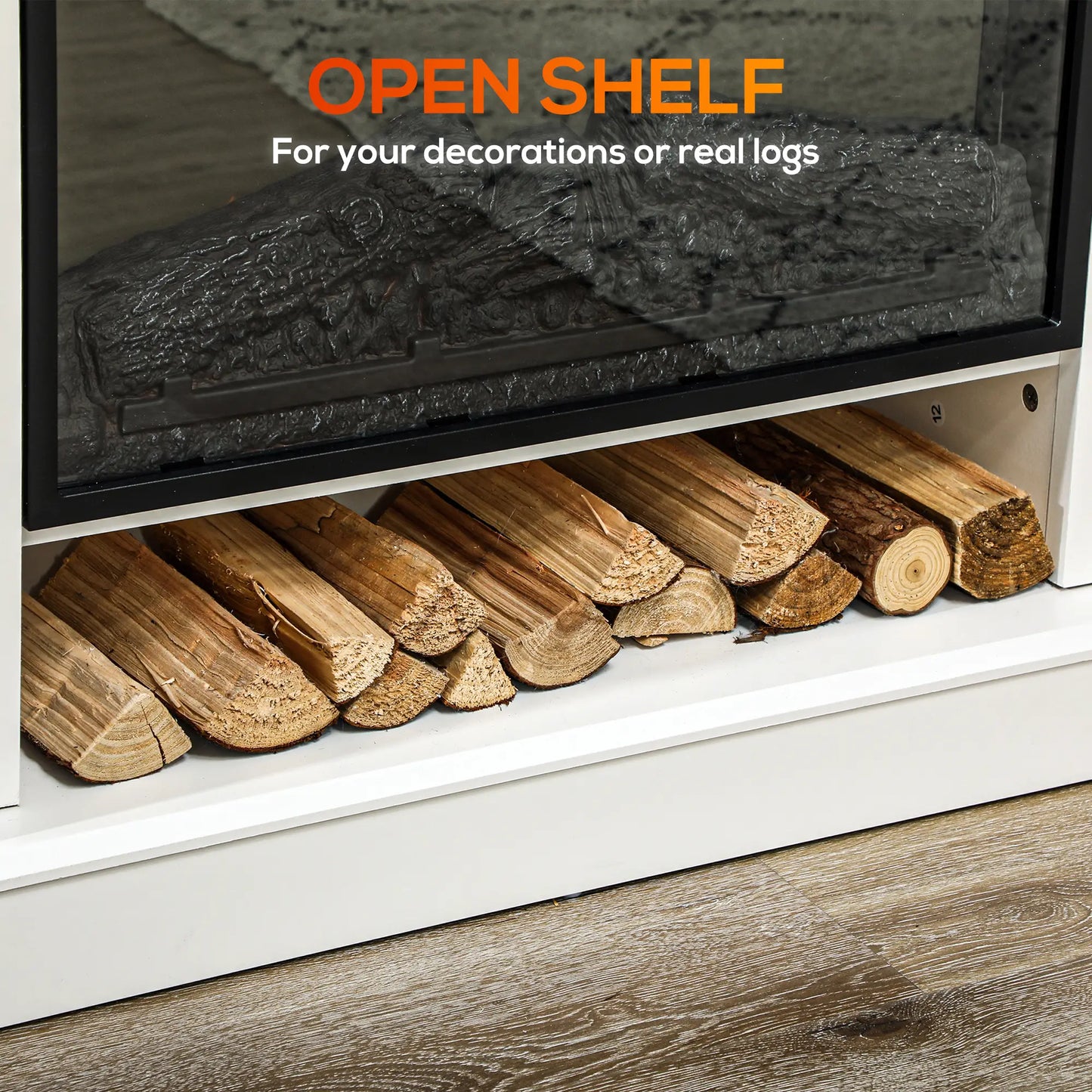 46" Electric Fireplace with Mantel, 1400W Heater, Realistic Flame, White Electric Fireplaces at Gallery Canada