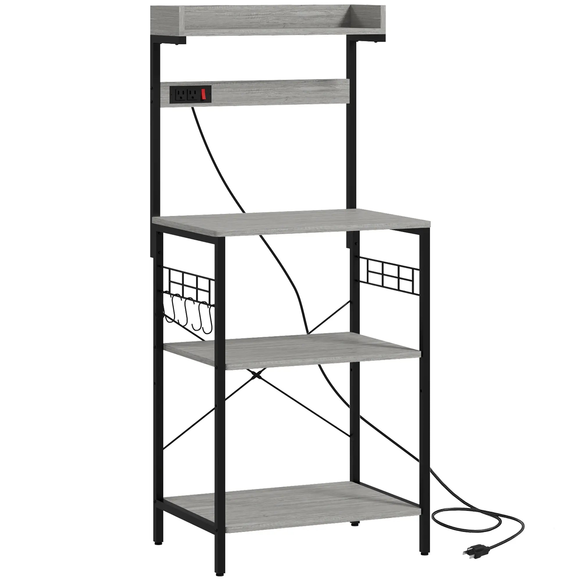 Kitchen Baker's Rack with Power Outlet, Adjustable Shelves, Distressed Grey, Grey Bar Cabinets Distressed Grey, Black at Gallery Canada