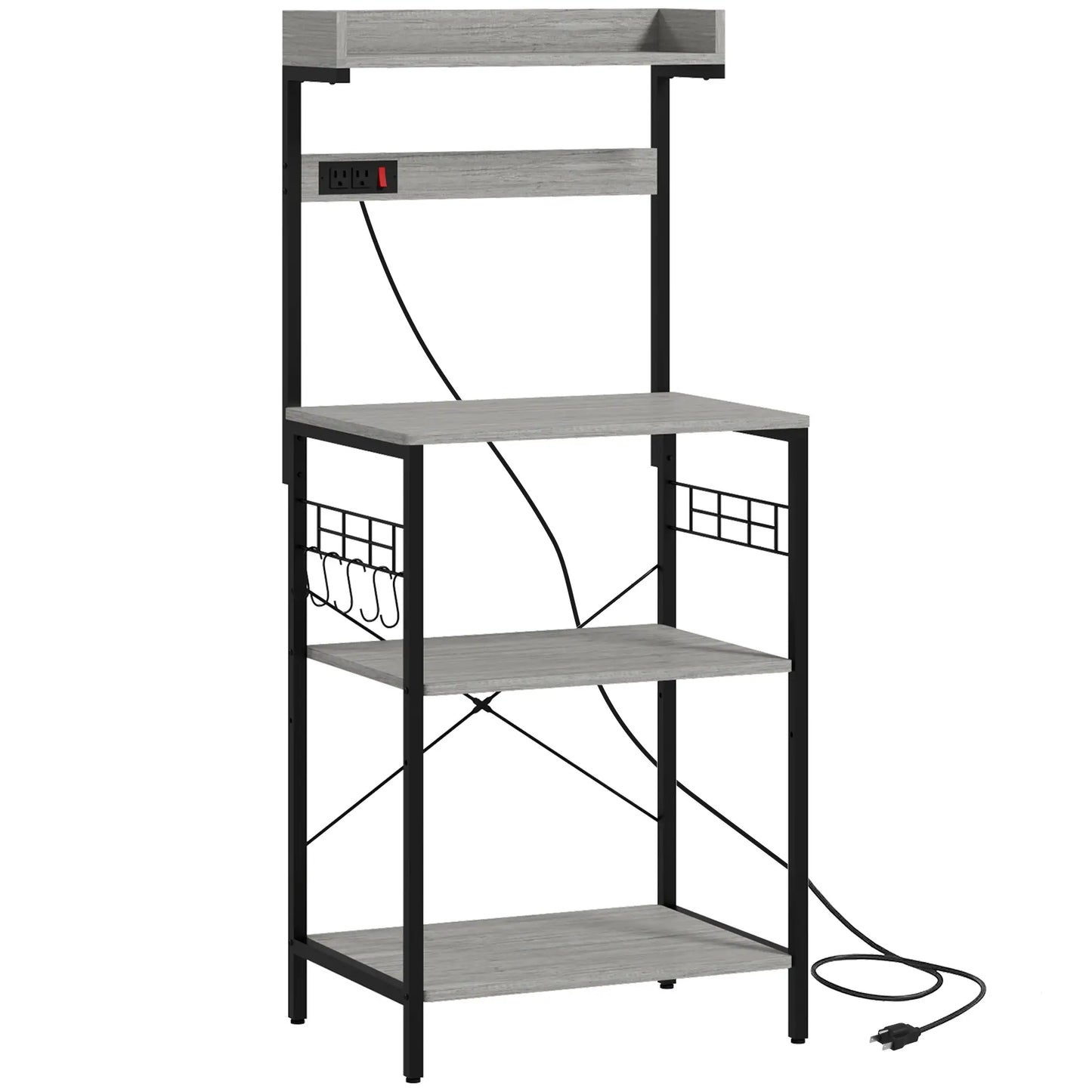 Kitchen Baker's Rack with Power Outlet, Adjustable Shelves, Distressed Grey, Grey Bar Cabinets Distressed Grey, Black at Gallery Canada