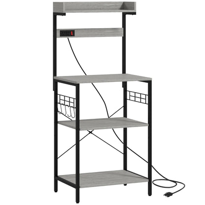 Kitchen Baker's Rack with Power Outlet, Adjustable Shelves, Distressed Grey, Grey Bar Cabinets Distressed Grey, Black at Gallery Canada