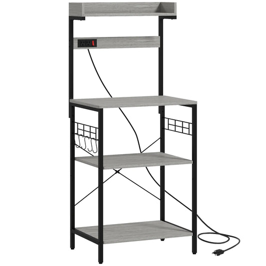 Kitchen Baker's Rack with Power Outlet, Adjustable Shelves, Distressed Grey, Grey Bar Cabinets Distressed Grey, Black at Gallery Canada
