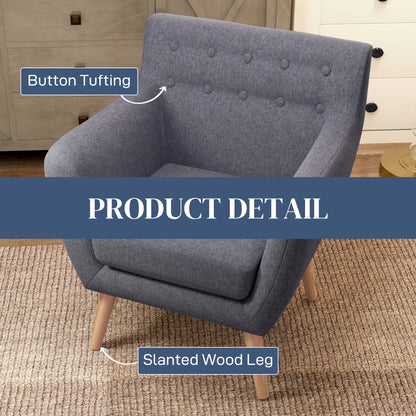 Mid-Century Modern Linen Armchair, Wood Frame, Thick Padding, Light Grey Accent Chairs at Gallery Canada