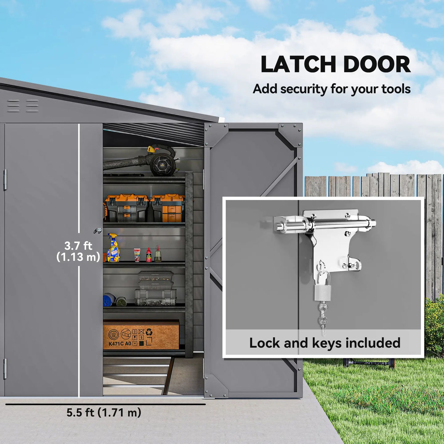 4.6' x 9' Steel Outdoor Storage Shed, Lean to, Lockable Doors, Grey Sheds at Gallery Canada