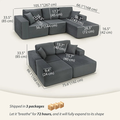 Modular Sectional Sofa Bed, L Shaped Couch, Dark Grey 3-Seater Sofas at Gallery Canada