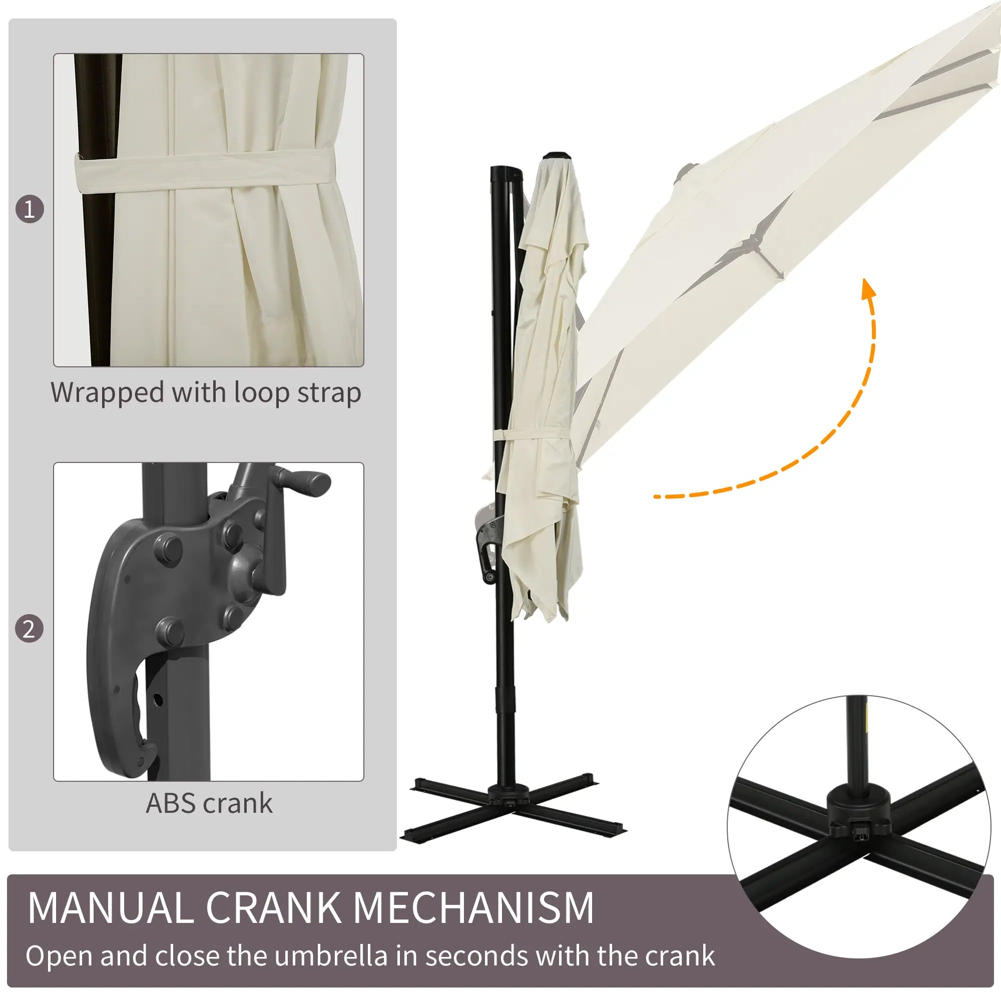 8'x8' Square Patio Umbrella, Outdoor Cantilever Parasol, Cream White Offset Cantilever Umbrellas at Gallery Canada