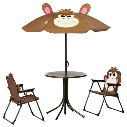 Kids Folding Picnic Table Chair Set with Adjustable Umbrella, Brown Kids Outdoor Furniture at Gallery Canada