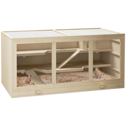 Wooden Hamster Cage with Slide, Tray, Natural Wood Hamster Cages Natural at Gallery Canada