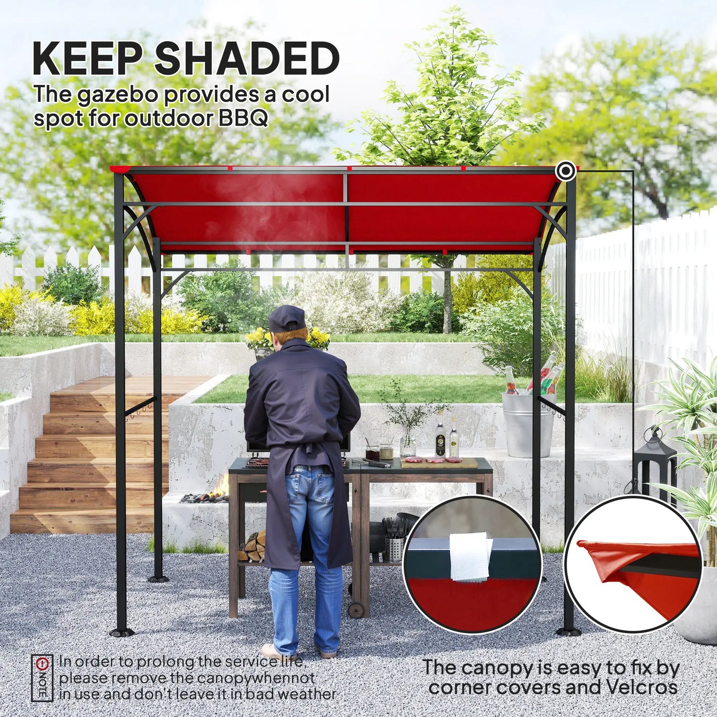 7' x 5' Garden Grill Canopy, BBQ Gazebo Tent, Steel Frame, Wine Red BBQ Grill Gazebos at Gallery Canada