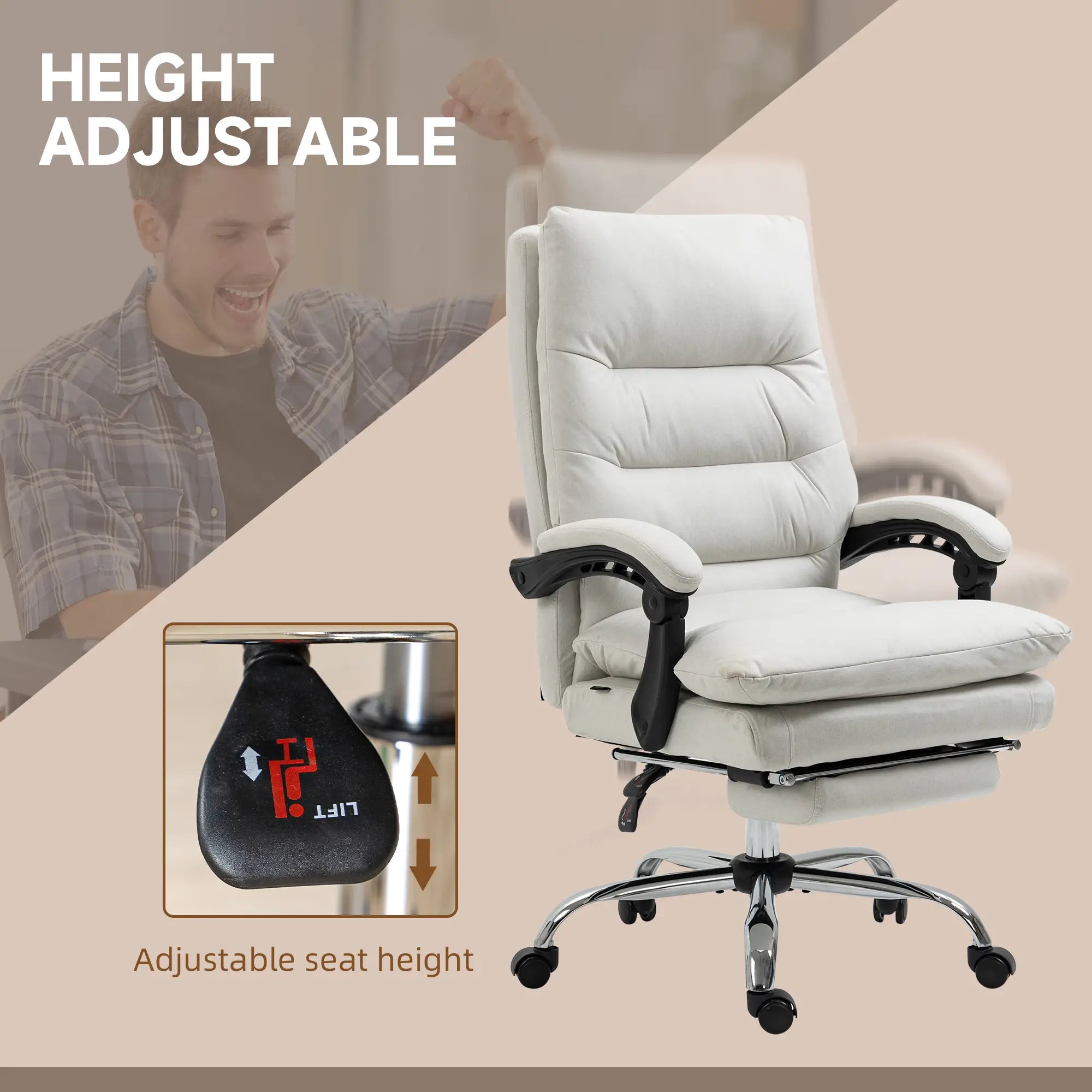Executive Office Chair with Massage and Heat, Reclining Computer Chair with Footrest, Cream White Massage Chairs at Gallery Canada