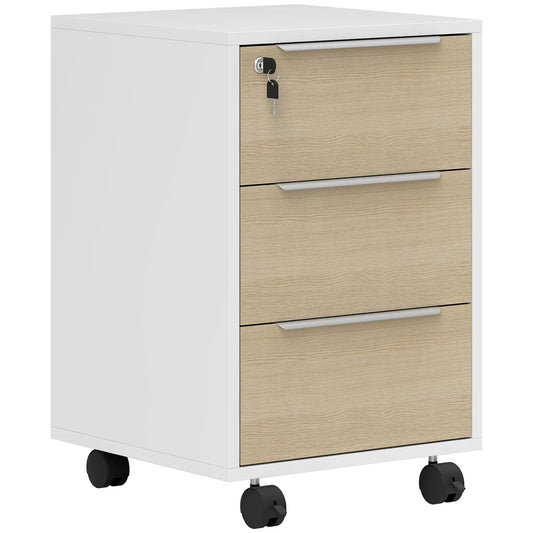 3 Drawer File Cabinet With Wheels, Vertical, Lock, Oak Office Cabinets & Cupboards Oak, White at Gallery Canada