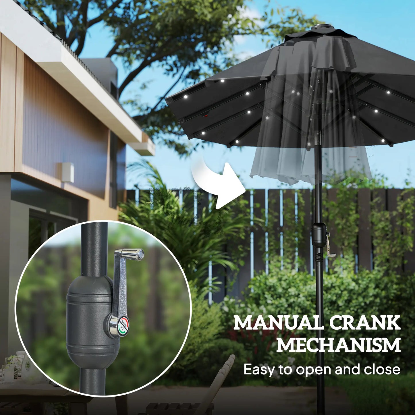 10ft Double-Sided Patio Umbrella, 35 LED Lights, 12 Ribs, Dark Grey Double-sided Umbrellas at Gallery Canada