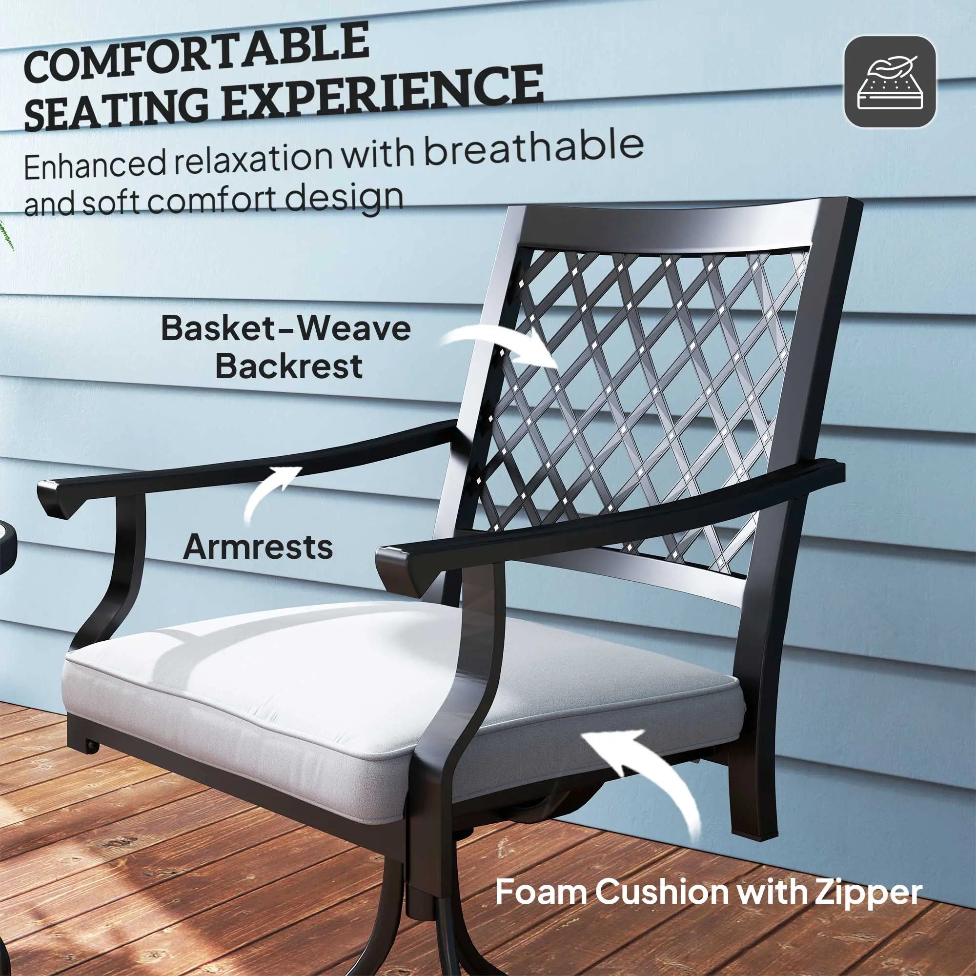 Metal Swivel Rocker Chairs Set of 2, with Cushion, Armrests, for Patio, Garden Bistro Sets at Gallery Canada