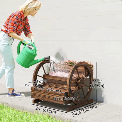 Wooden Wagon Planter Box, 3-Tier Raised Garden Bed, 24" x 24" x 22", Carbonized