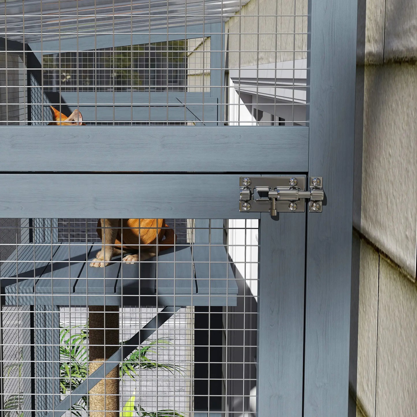 Wooden Catio Outdoor, Cat Window Box Enclosure for 2-3 Large Cats with 2 Jumping Platforms &; Scratching Post, Grey Outdoor Cat Enclosures at Gallery Canada