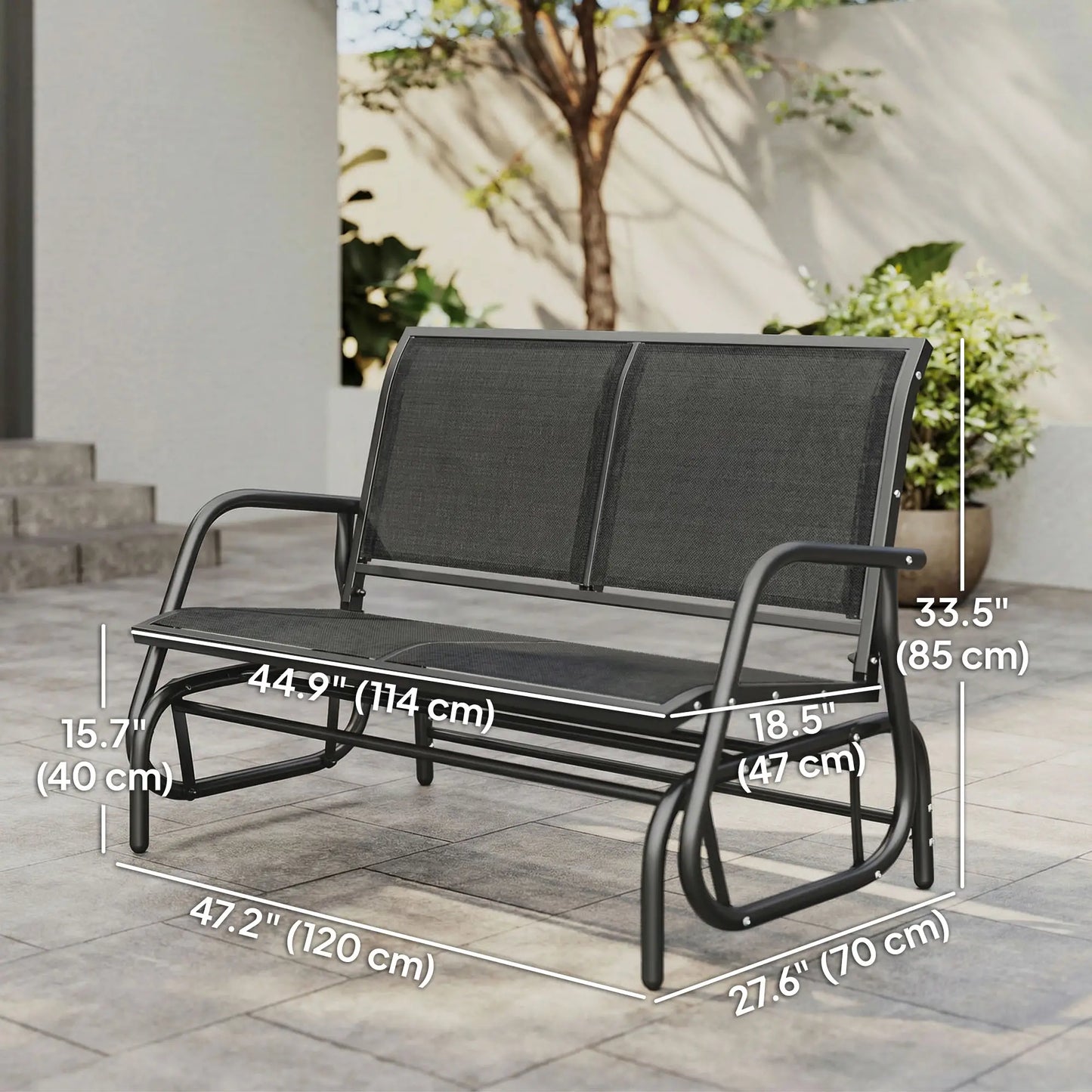 Outdoor Glider Bench, 2 Seater Garden Patio Chair, Black Outdoor Gliders at Gallery Canada