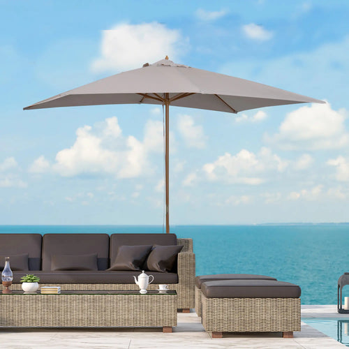 7' x 10' Grey Wooden Patio Umbrella, Rectangle Garden Parasol with Bamboo Ribs, Grey