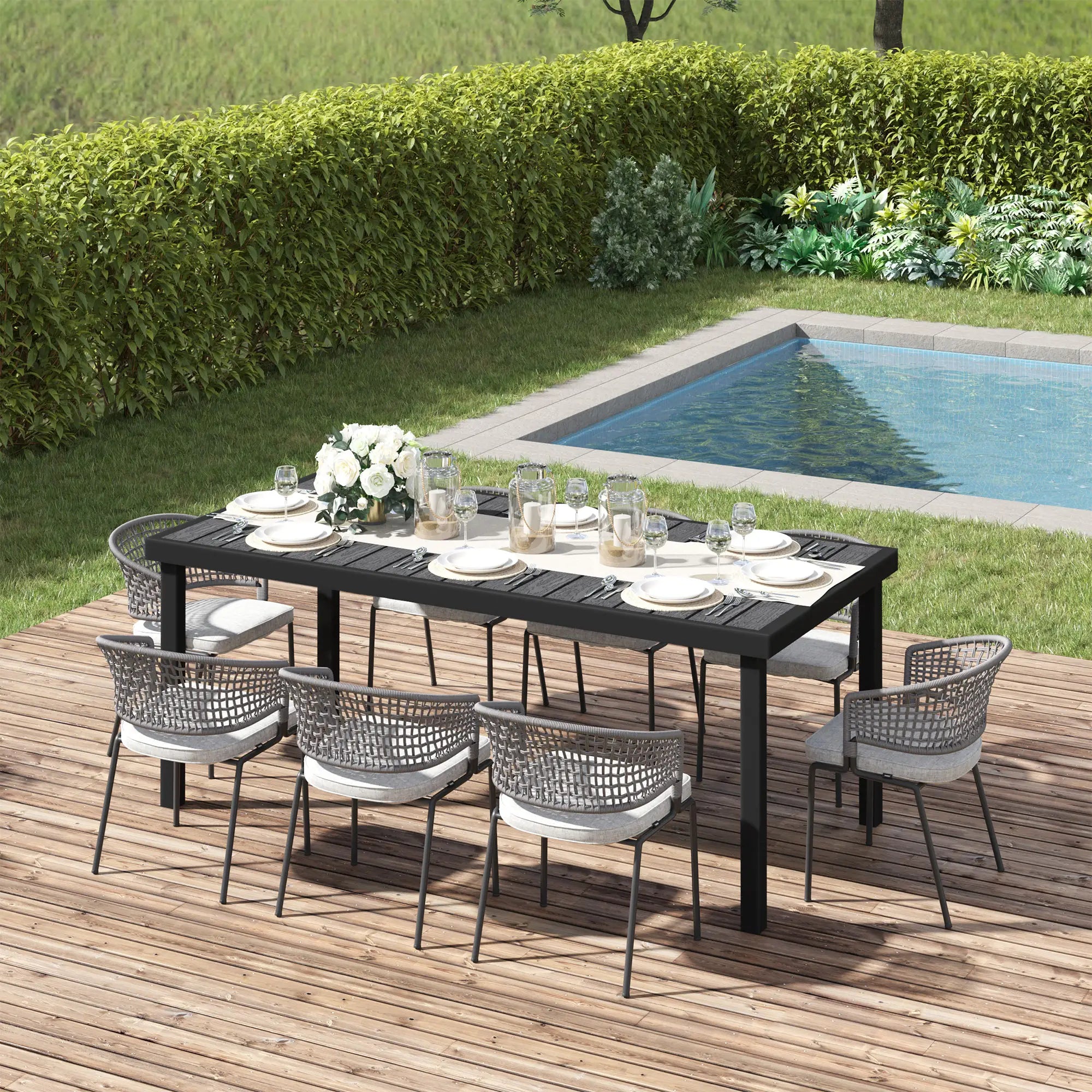Rectangular Aluminum Patio Dining Table for 8, Black Patio Dinning Tables at Gallery Canada