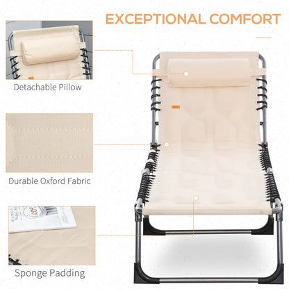 Outdoor Lounge Chair, Folding Chaise, Padded Tanning Chair, 5-Position Adjustable, Beige Lounger Chairs at Gallery Canada