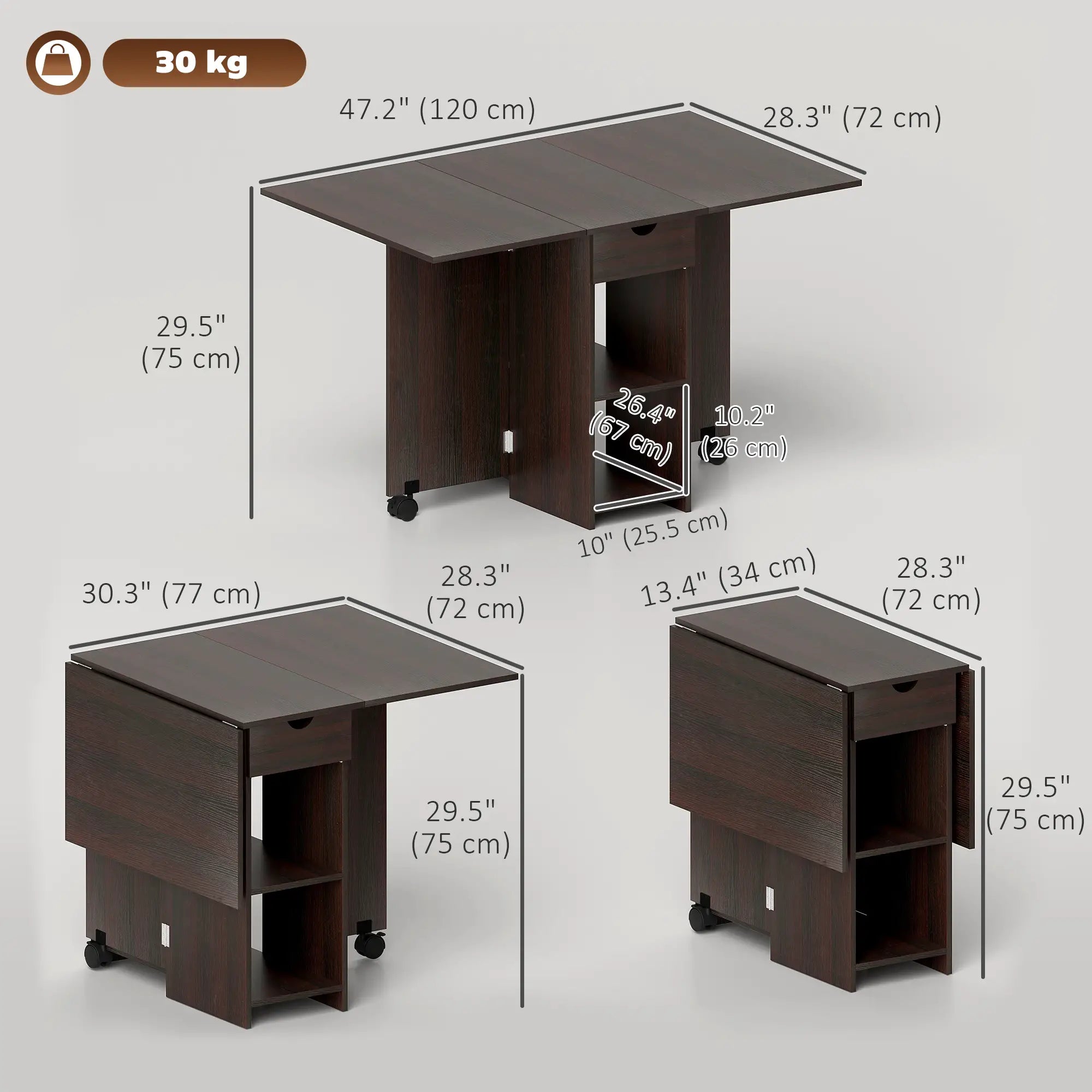Folding Dining Table, Drop Leaf with Drawer, Storage Shelves, Dark Brown Dining Tables at Gallery Canada