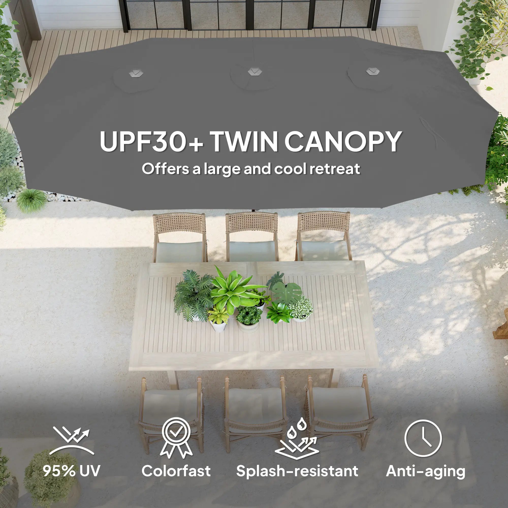 13ft Double-Sided Patio Umbrella, Crank Handle, Light Grey Sun Umbrellas at Gallery Canada