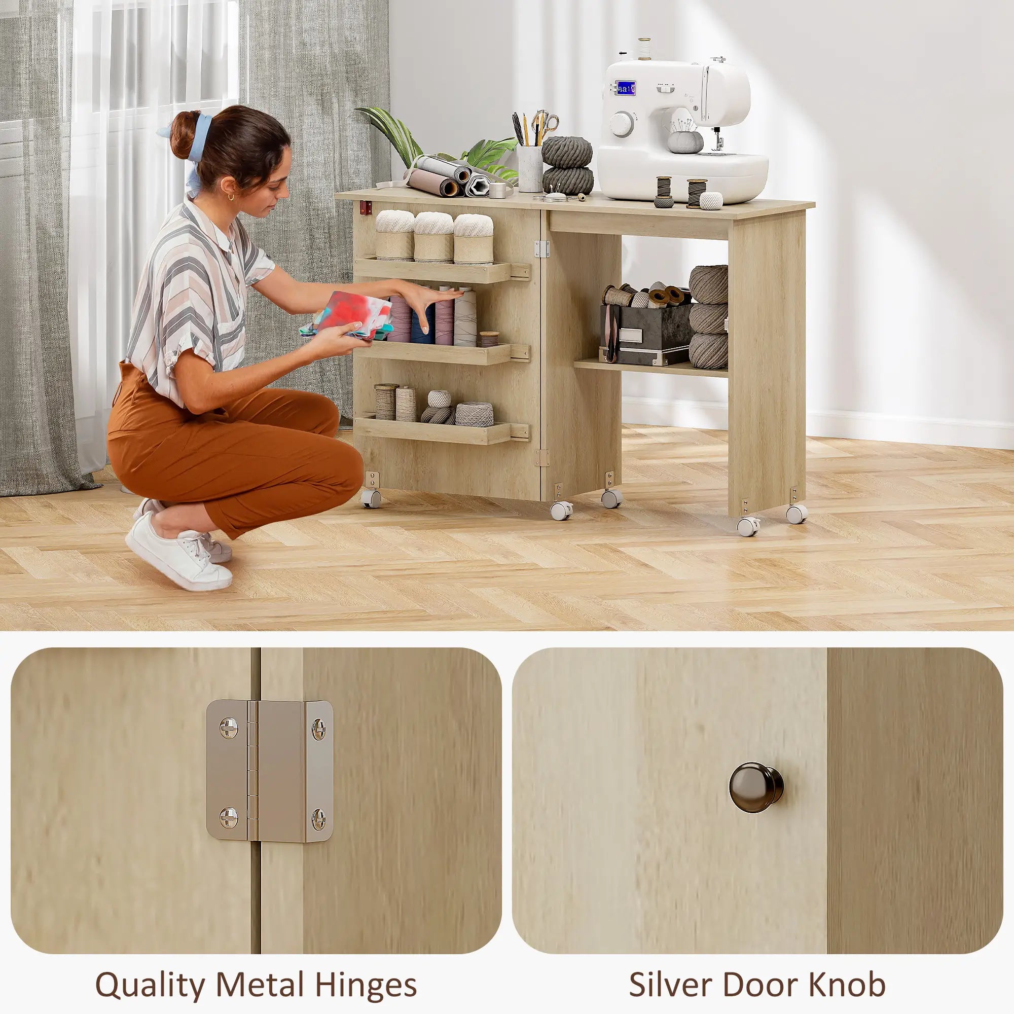 Sewing Machine Cabinet, Folding Table with Storage, Nature Wood Storage Cabinets at Gallery Canada