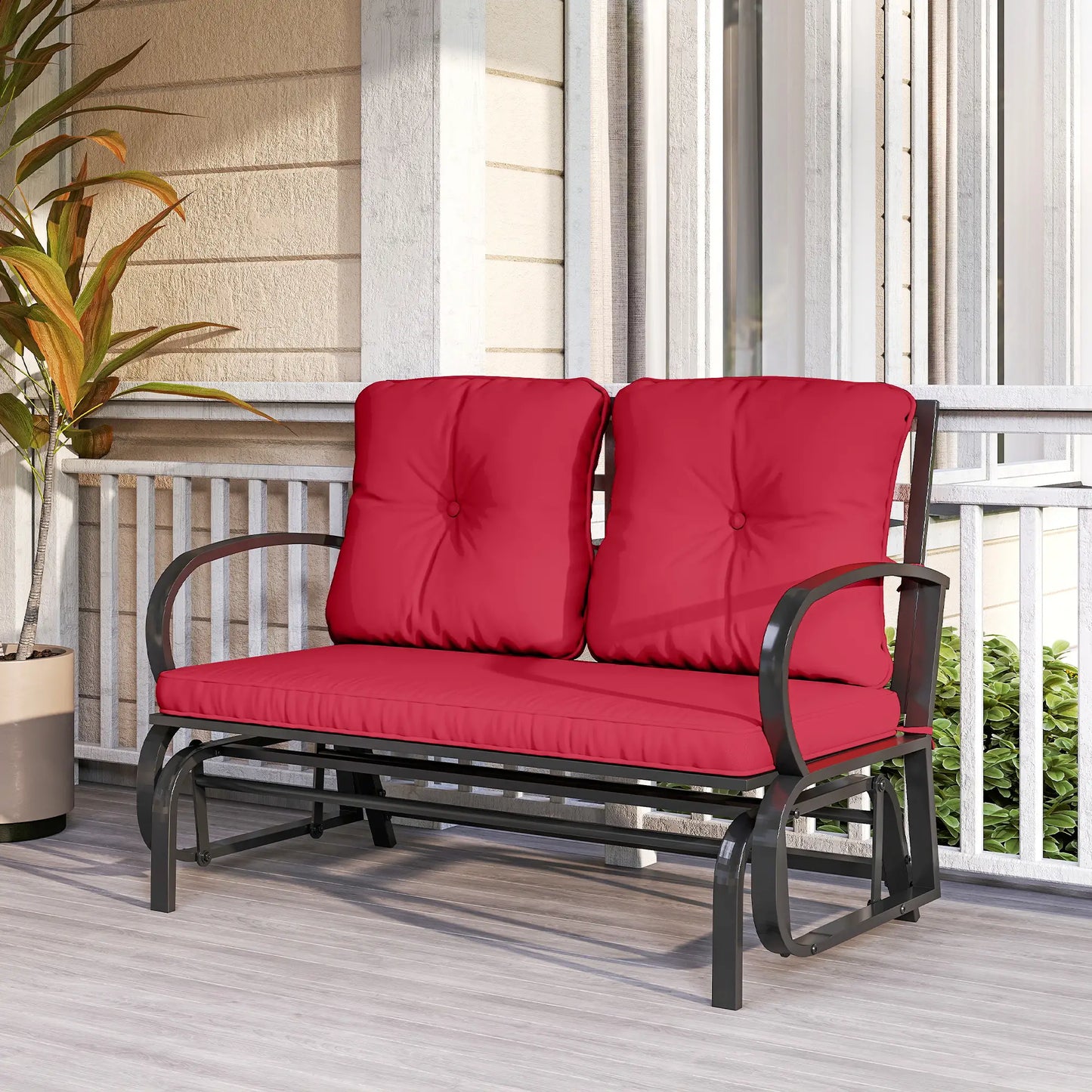 2-Person Outdoor Glider Chair, Steel Frame with Cushions, Red Outdoor Gliders at Gallery Canada