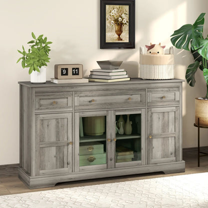 Sideboard Buffet Cabinet, Coffee Bar with Glass Doors, Adjustable Shelves, Weathered Grey Oak, Grey Bar Cabinets at Gallery Canada