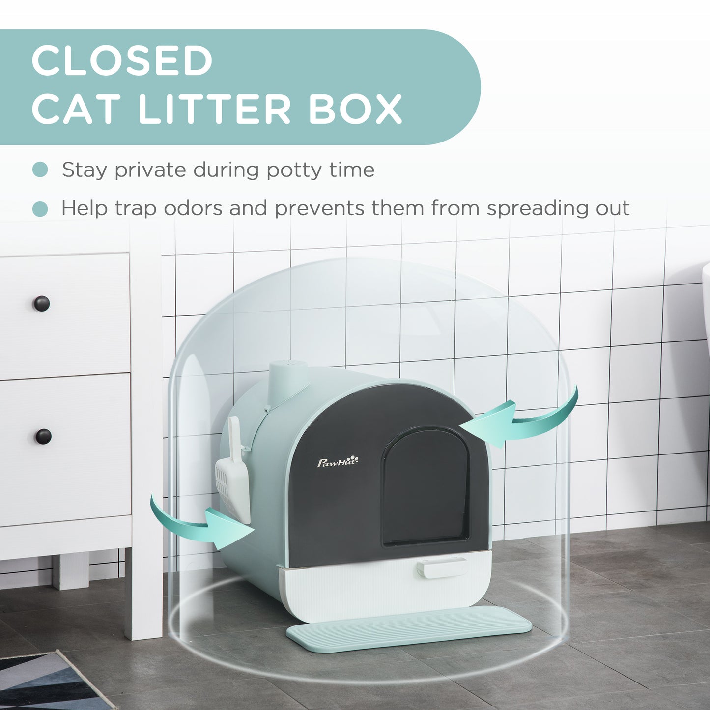 Cat Litter Box with Lid, Removable Tray, Scoop, Filter, Green - Gallery Canada