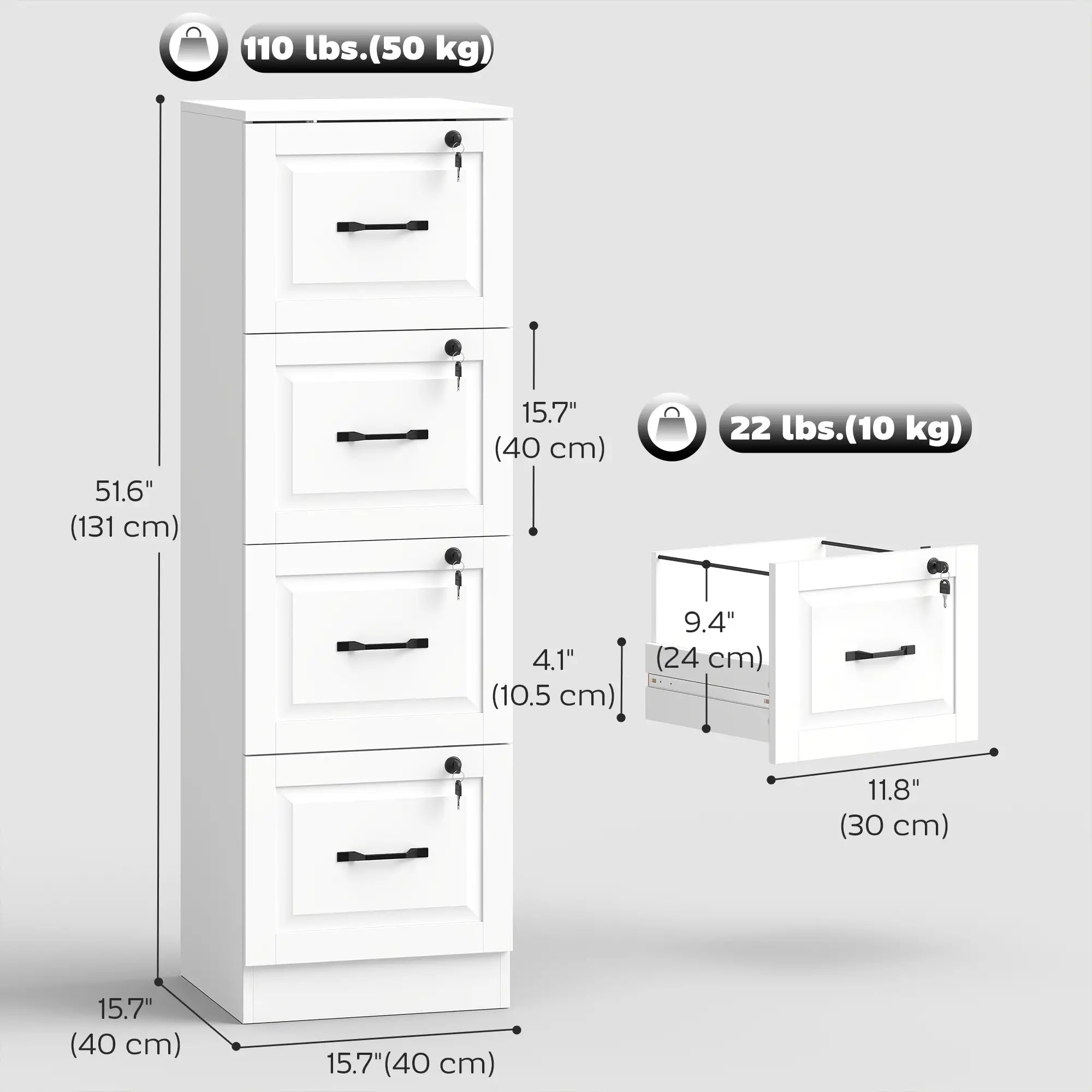 4 Drawer File Cabinet With Lock, Vertical Filing Cabinet, White Office Cabinets & Cupboards at Gallery Canada