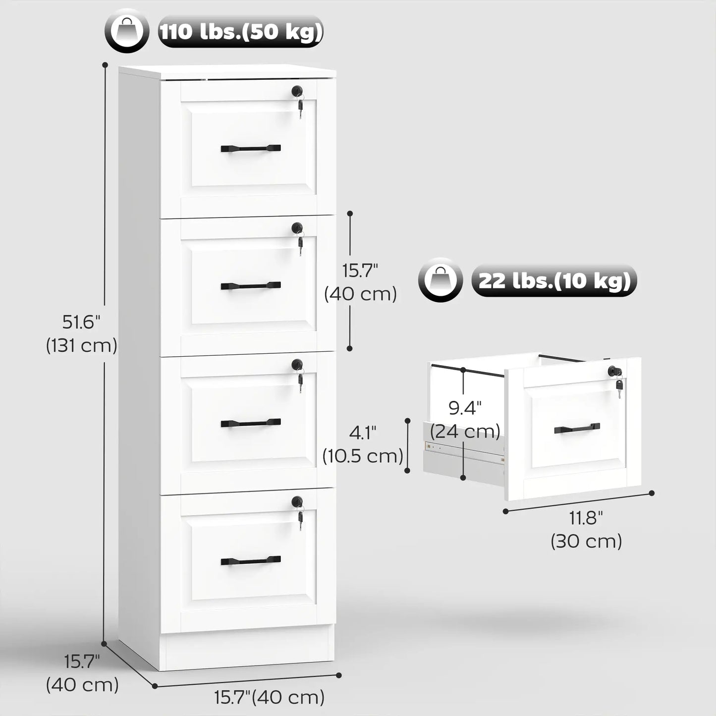 4 Drawer File Cabinet With Lock, Vertical Filing Cabinet, White Office Cabinets & Cupboards at Gallery Canada