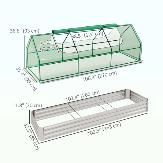 8.6 x 3 x 1ft Raised Garden Bed, Mini Greenhouse, Galvanized Cover, Green