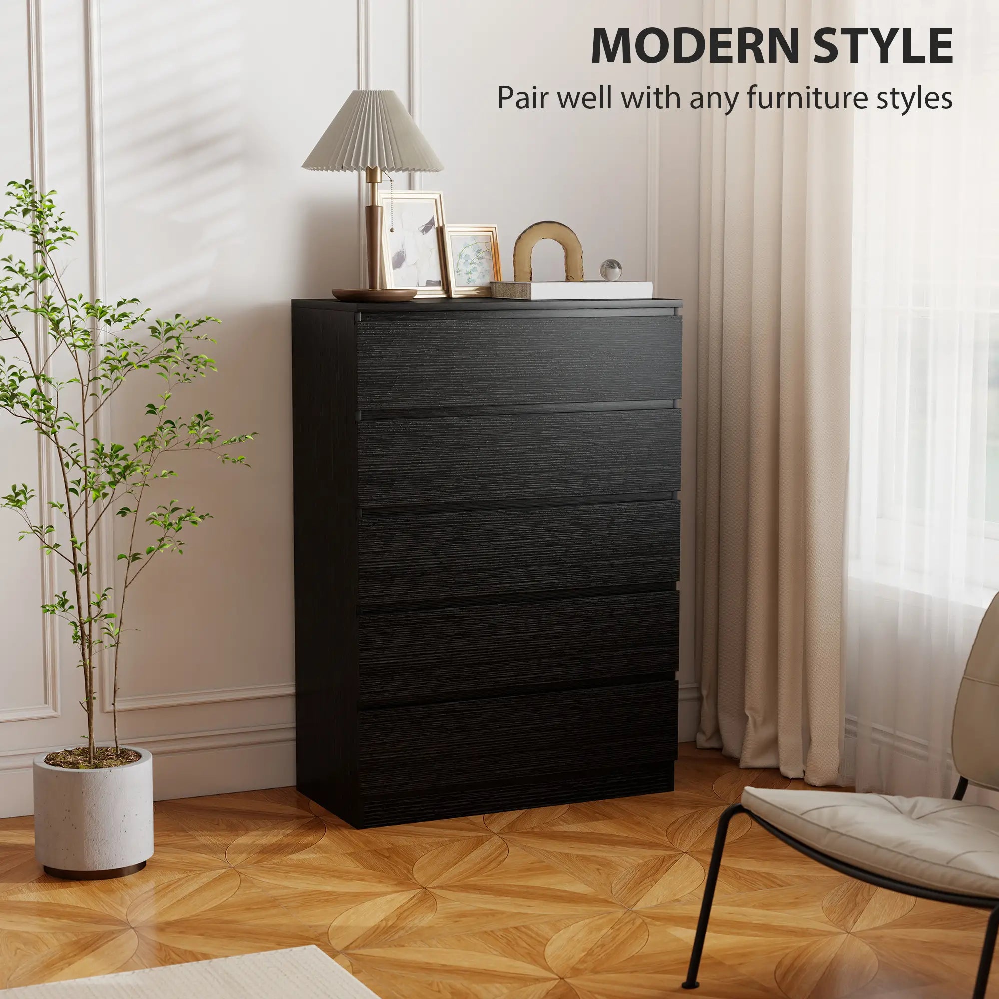 5 Drawer Dresser, Modern Chest for Bedroom, Black Storage Cabinets at Gallery Canada