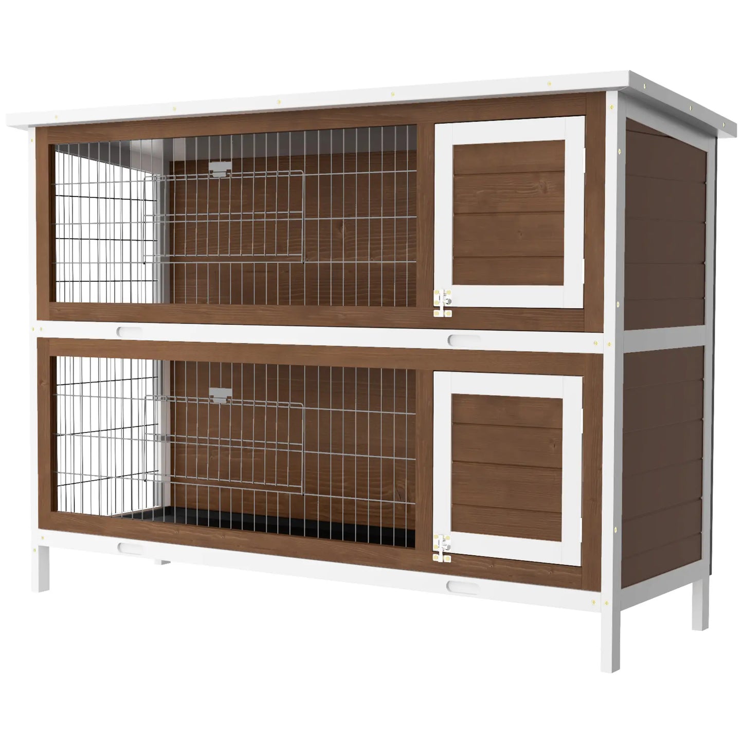 2 Tier Wooden Rabbit Hutch, Bunny Pet House, Brown Rabbit Hutch Brown, White at Gallery Canada