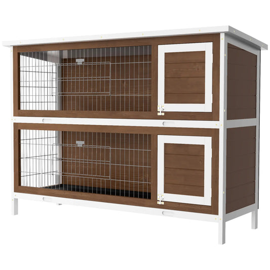 2 Tier Wooden Rabbit Hutch, Bunny Pet House, Brown Rabbit Hutch Brown, White at Gallery Canada
