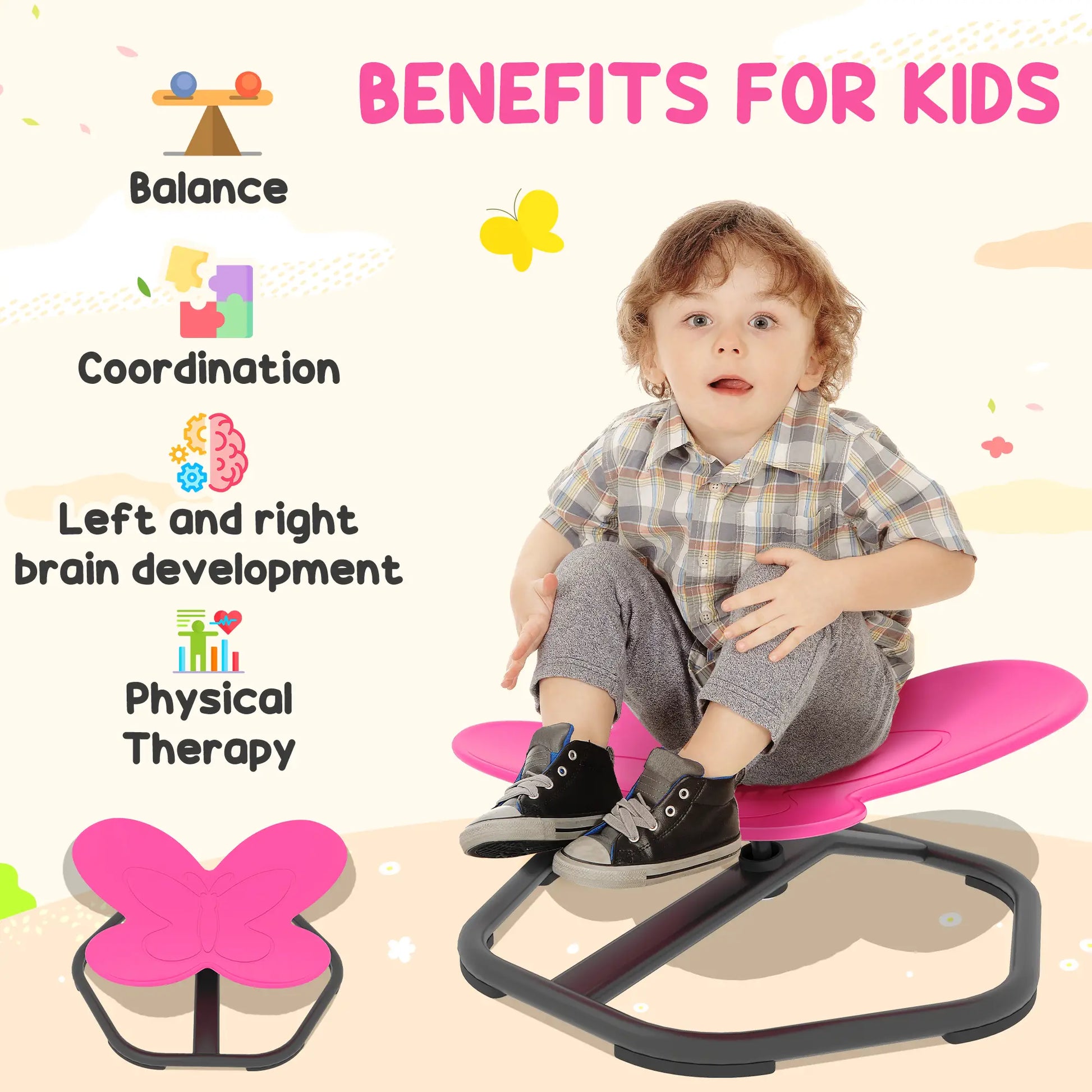 Butterfly Kids Swivel Chair, Non-Slip Sensory Chair, Pink Kids Chairs & Seating at Gallery Canada