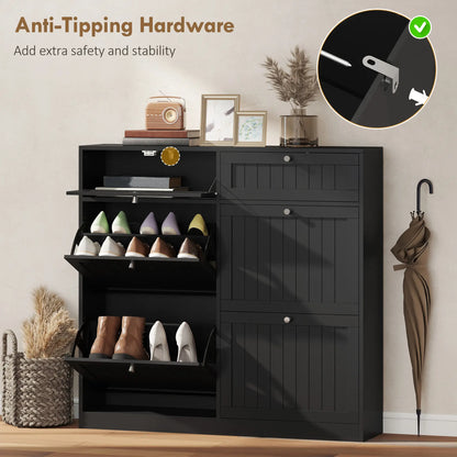 Shoe Cabinet With 2 Large Flip Drawers, Farmhouse Narrow, Black Shoe Storage Cabinets & Racks at Gallery Canada