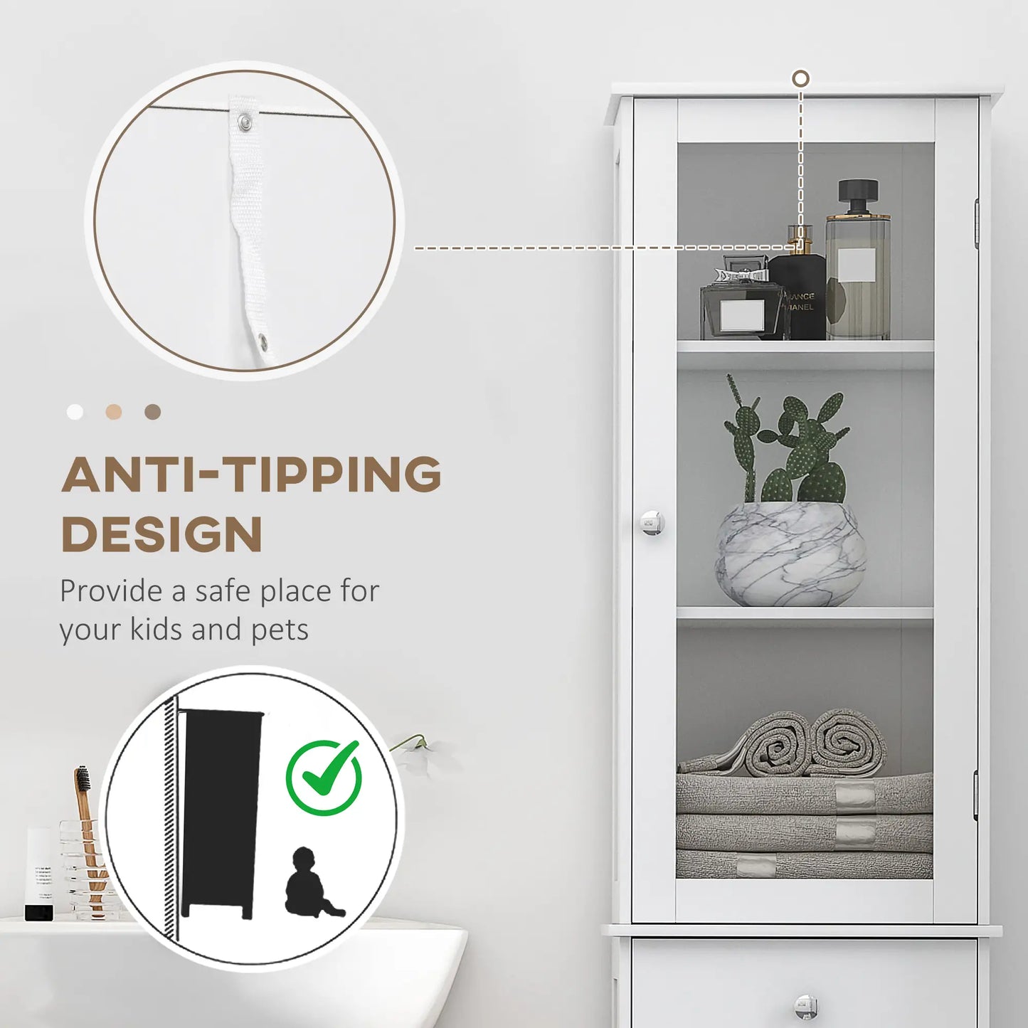 Tall Bathroom Storage Cabinet, 2 Doors, Adjustable Shelves, White Bathroom Cabinets at Gallery Canada